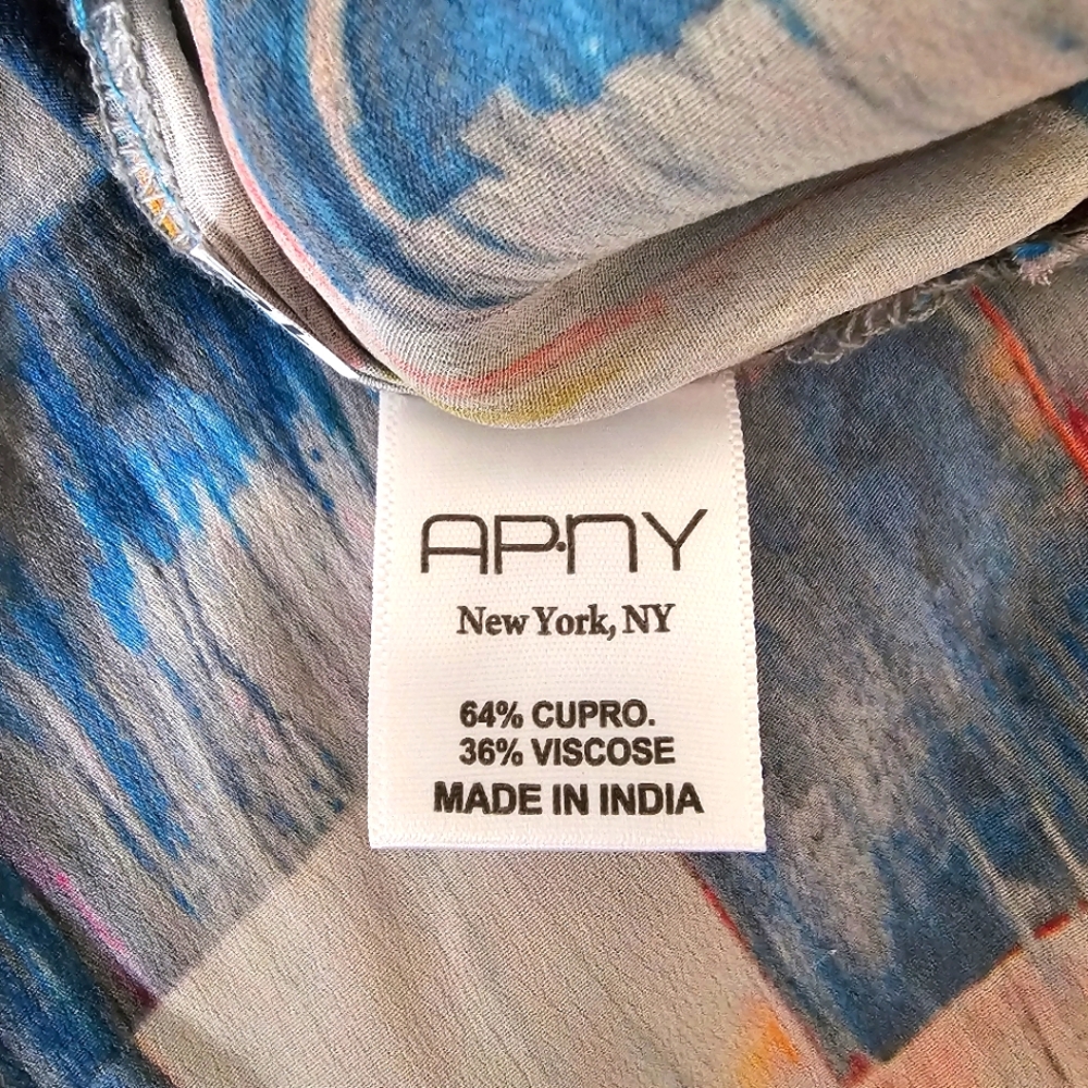 APNY tunic blouse size XL quarter button high low lightweight watercolor block - Picture 11 of 12